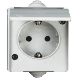 Surface single earthed socket outlet with cover outdoor white IP44