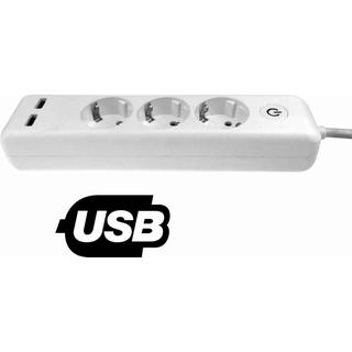 Group socket with protection,3 schuko, 2 USB, switch & cable length 1.5m 3x1.5mm - FERRARA