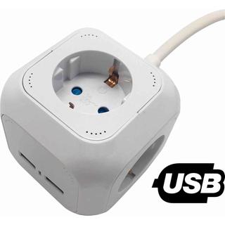 Group socket cube with protection,4 schuko, 2 USB, switch & cable length 1.4m 3x1.5mm - FERRARA